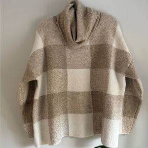 Cozy Oversized Plaid Knit Cowl Neck Sweater